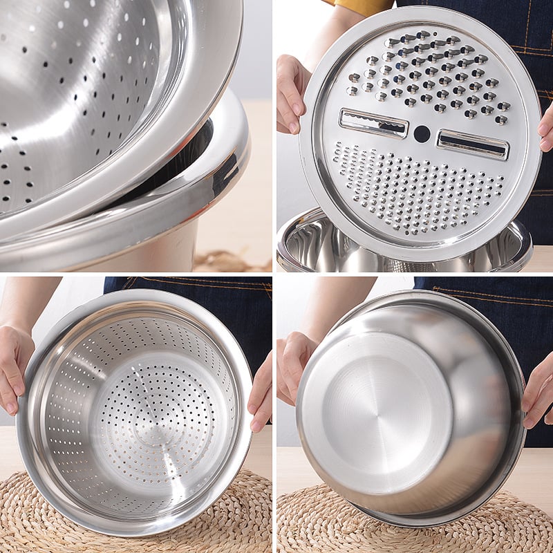 🍴 3-in-1 German-Design Grater Bowl - Grage, Slice, Rinse & Drain
