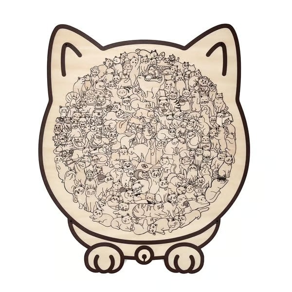 135-Piece Morandi-Colored Cat Shaped Wooden Jigsaw Puzzle