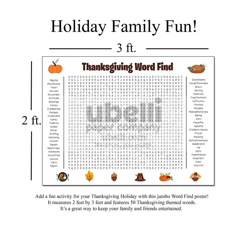 โฐ Jumbo Thanksgiving & Christmas Word Search Poster โ Giant 36"x24" Wall Game! ๐