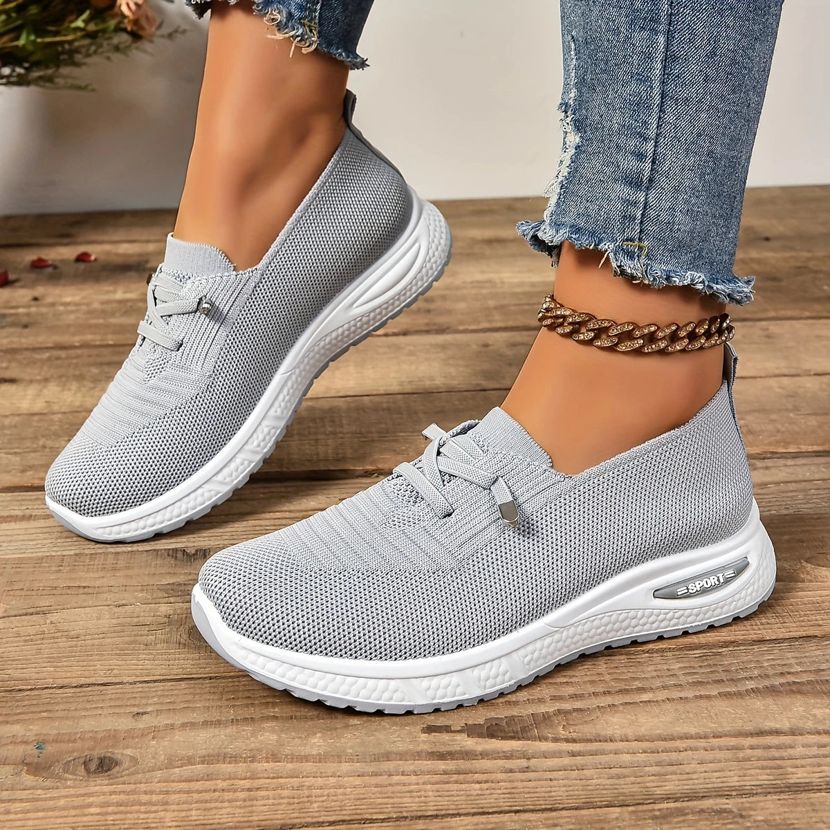 Women's Casual Breathable Sneakers – Lace-Up, Low-Top, Comfortable