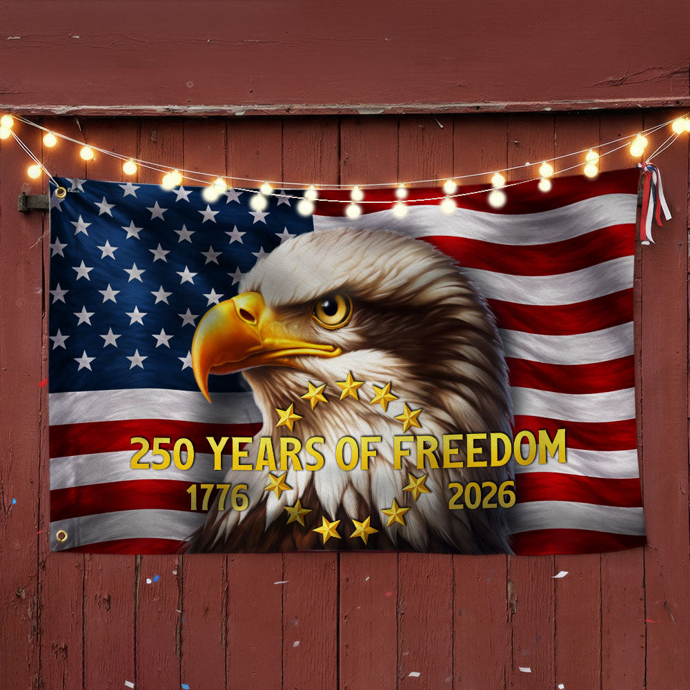 250 Years of Freedom American Flag, Patriotic Bald Eagle 1776 2026 Grommet Flag