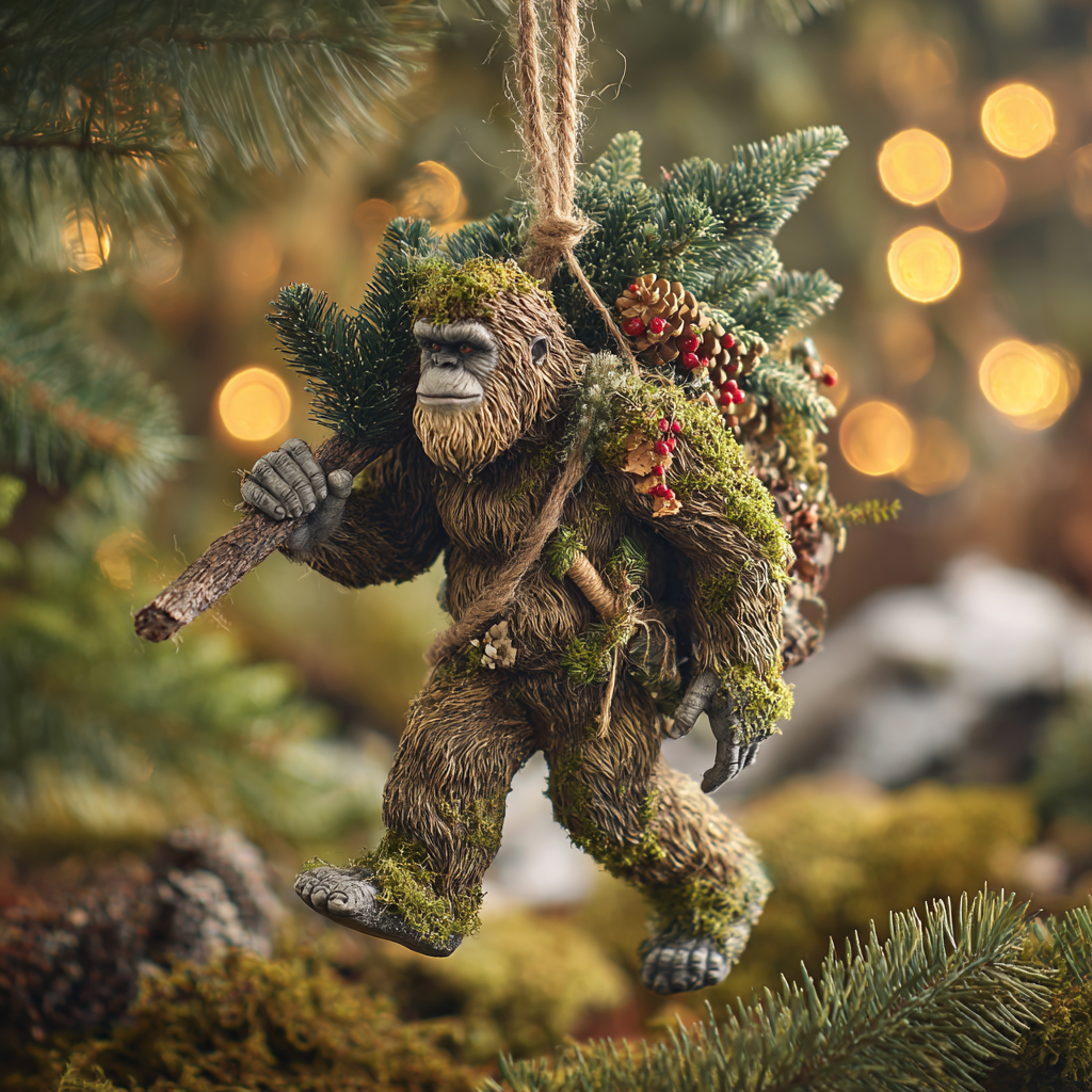 🎄👣 Bigfoot Christmas Ornament – Myth Meets Holiday Magic 🌟