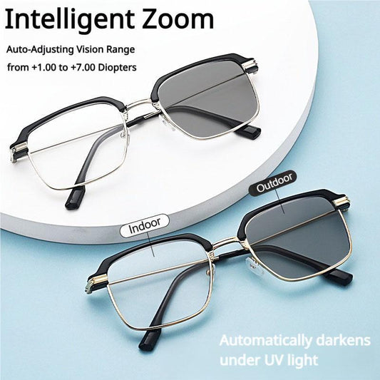 Frameless Progressive Reading Glasses – Multi-Focus Vision with Blue Light Protection for Men & Women
