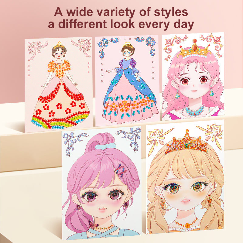 JSR Special Diamond Painting & Princess Book Makeup Craft Kits Foil Art Books Set Play on Paper for Girl Handcraft Easter Gifts