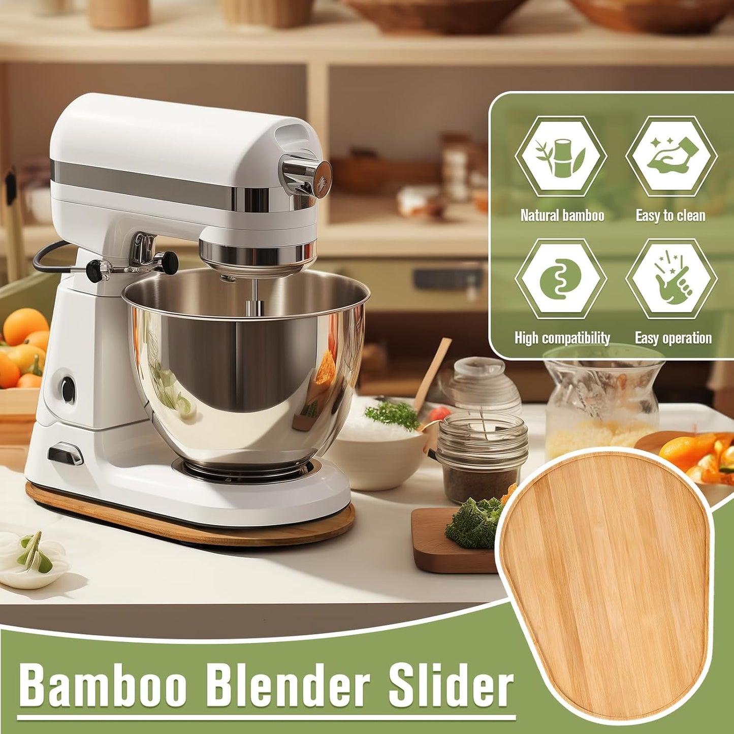 🔥 Handmade Bamboo Mixer Mobile Tray, Waterproof, Anti-Slip & Corrosion-Resistant