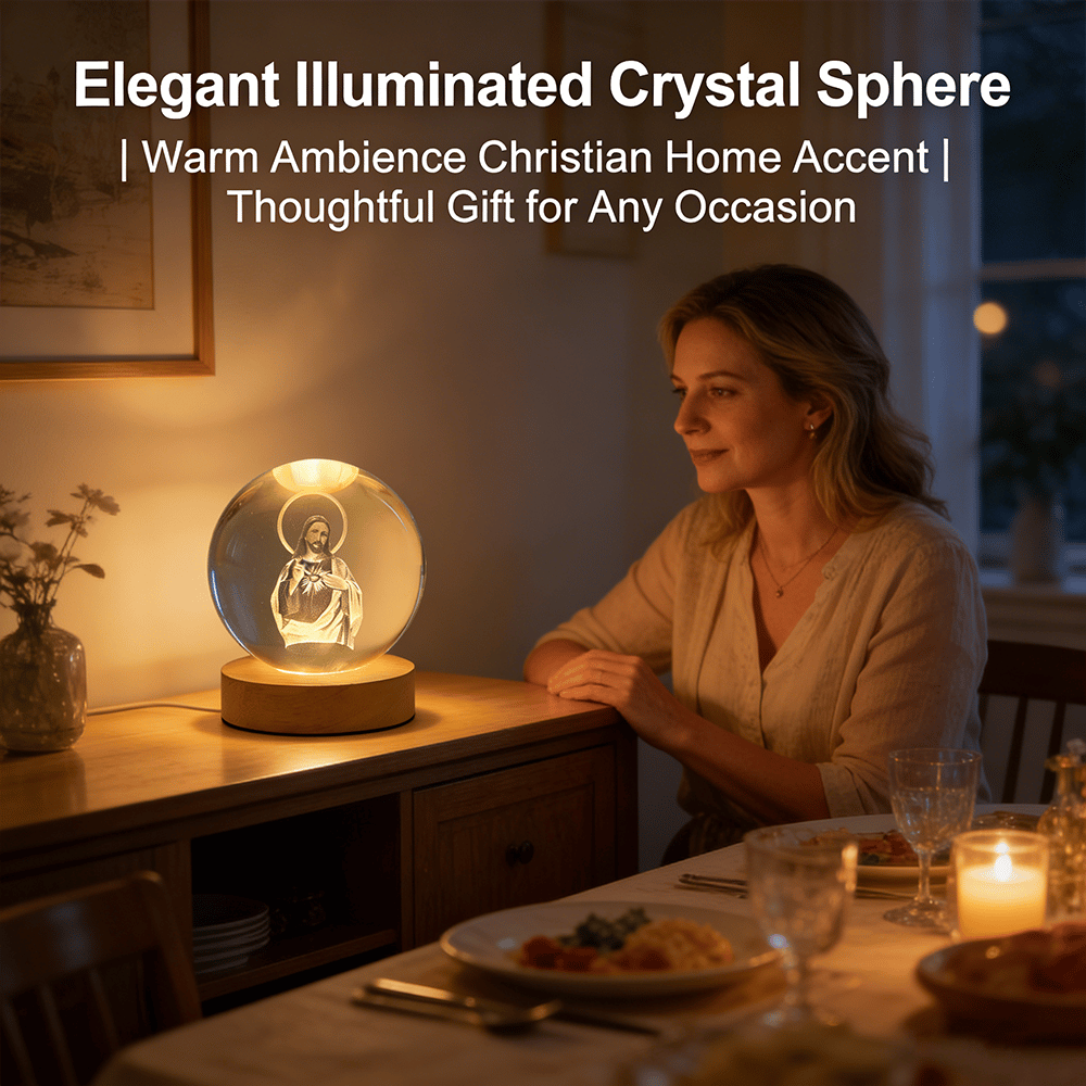 ✝️ Crystal Ball Night Light with Wooden Base