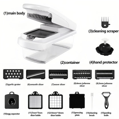 Professional Vegetable Chopper, 15-in-1 Multifunctional Food Chopper