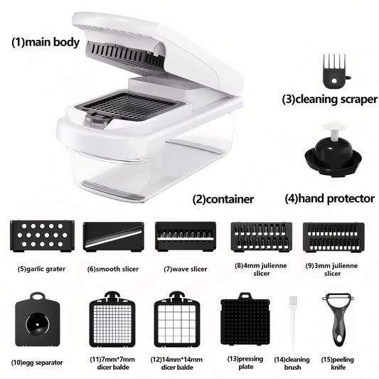 Professional Vegetable Chopper, 15-in-1 Multifunctional Food Chopper