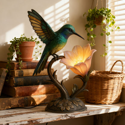 “Messenger of Light” – 💚Handcrafted Hummingbird Flower Lamp✨(𝐋𝐮𝐜𝐚𝐬 𝐇𝐚𝐥𝐞 𝐇𝐚𝐧𝐝𝐦𝐚𝐝𝐞®)