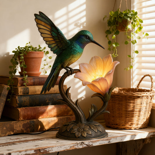 “Messenger of Light” – 💚Handcrafted Hummingbird Flower Lamp✨(𝐋𝐮𝐜𝐚𝐬 𝐇𝐚𝐥𝐞 𝐇𝐚𝐧𝐝𝐦𝐚𝐝𝐞®)