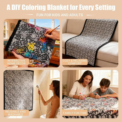 DIY Coloring Blanket 50x60 Inch Fleece Throw for Kids & Adults with 24 Marker Pens