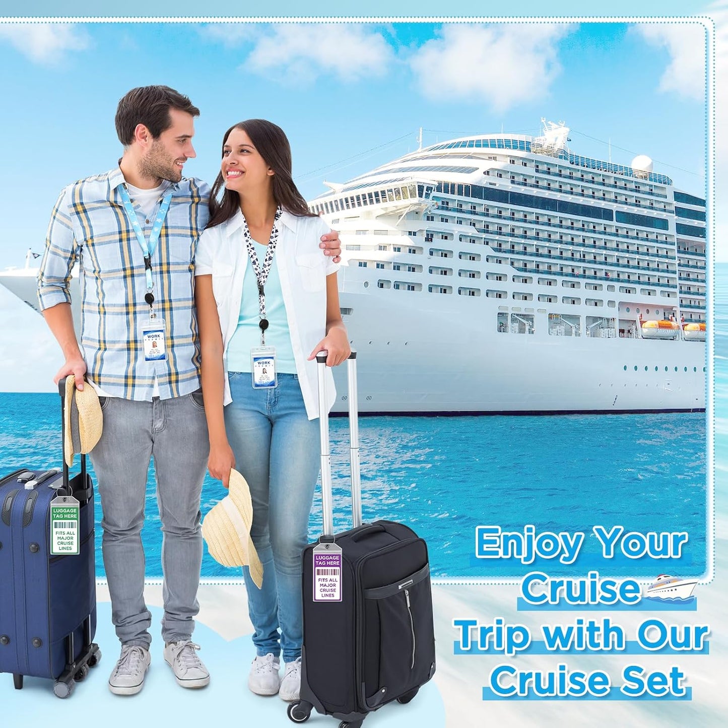 Cruise Essentials 2026- Cruise Must Haves Kit with Non-Surge Protector Power Strip, Lanyard with ID Holder, Magnetic Hooks, Luggage Tag Set, Towel Bands, Waterproof Phone Holder