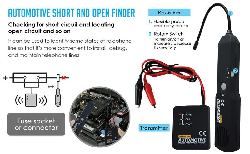 EM415Pro Automotive Electrical Open&Short Finder Circuit Tester,Tone Generator Cable Wire Breaker Fault Finder