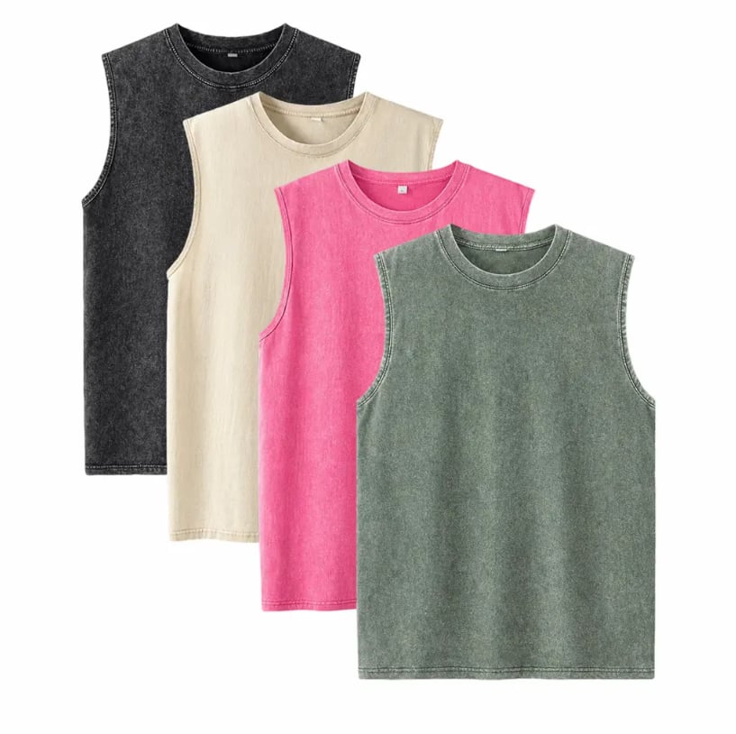 ⚡ Hot Sales 49% OFF 🔥 4-Pack Men's Washed Sleeveless Vest – Heavyweight Cotton, Acid Wash, Oversized Gym & Streetwear