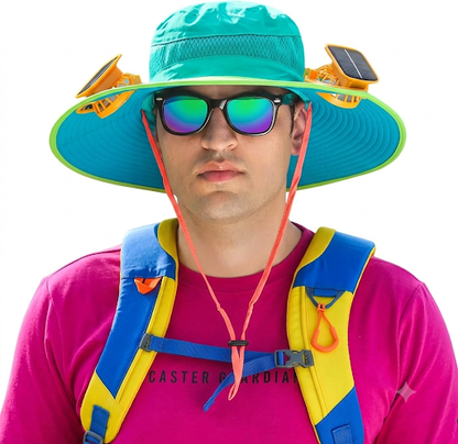 ⚡ Solar Powered Fan Sun Hat | 🛡️ UPF 50+ UV Protection Wide Brim Cooling Cap | 🔋 USB Rechargeable & Breathable for Fishing 🎣, Hiking ⛰️ & Gardening 🌻