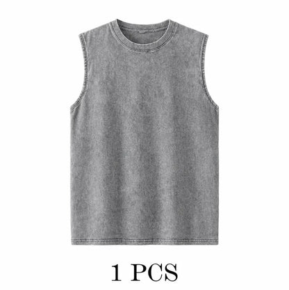 ⚡ Hot Sales 49% OFF 🔥 4-Pack Men's Washed Sleeveless Vest – Heavyweight Cotton, Acid Wash, Oversized Gym & Streetwear