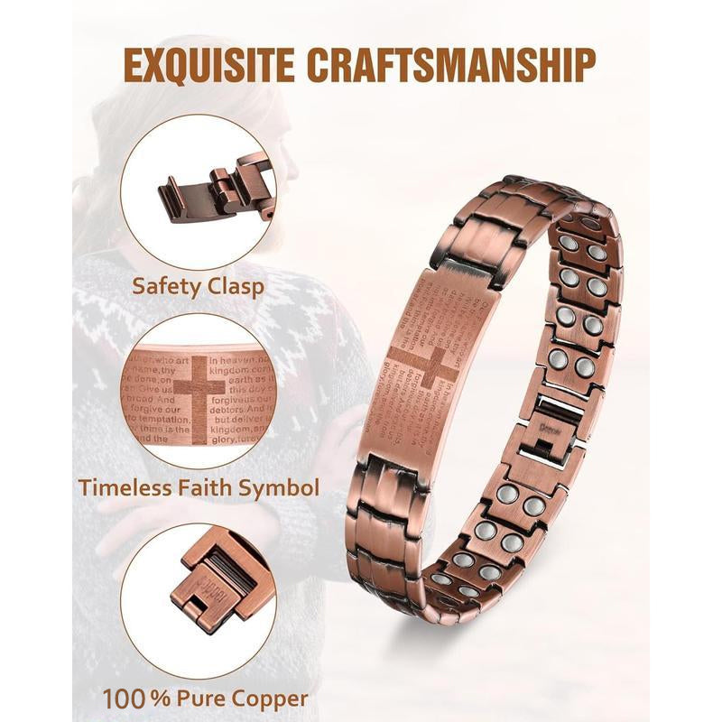 ✝️ God’s Blessing Magnetic Copper Bracelet — Engraved with Bible Prayer for Strength & Healing