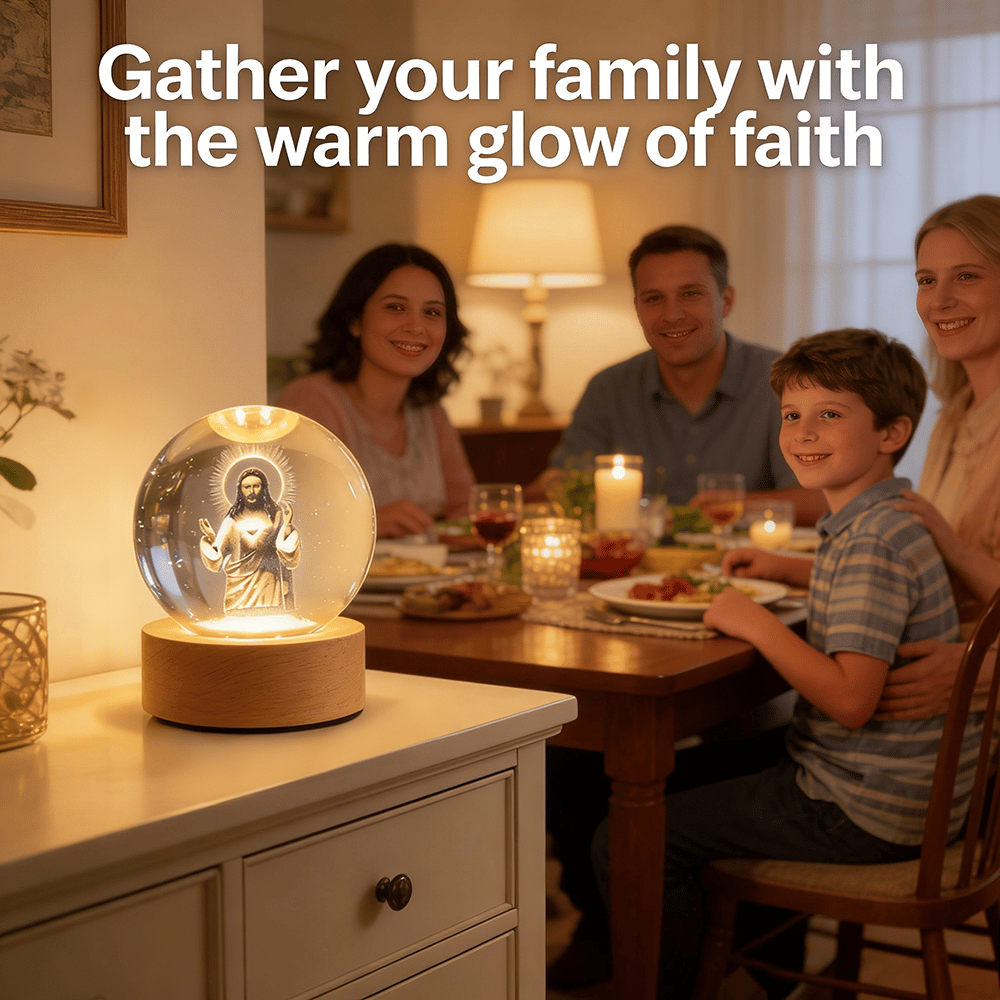 ✝️ Crystal Ball Night Light with Wooden Base