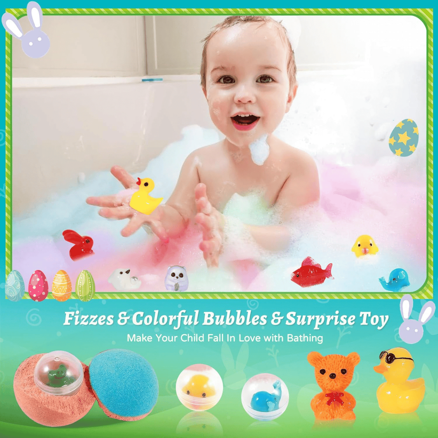 🔥LAST DAY 49% OFF - 🛁 Natural Bath Bombs for Kids with Mega Bubbles & Surprise Inside 🥚✨