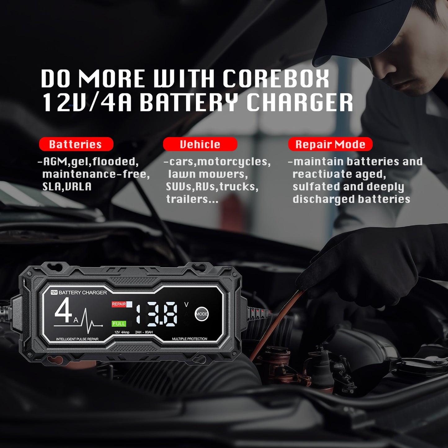 ⚡USB Rechargeable Digital Multimeter🔋–  Boost X GBX155 4250A Jump Starter for 10.0L Gasoline and 8.0L Diesel Engines