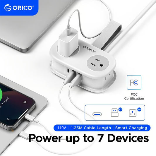 🔌Travel Power Strip, ORICO 4 Outlets 2 USB Ports (1 USB C) with 4FT Wrapped Short Extension Cord Small Power Strip