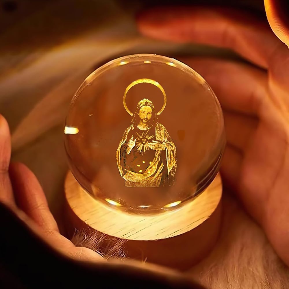 ✝️ Crystal Ball Night Light with Wooden Base