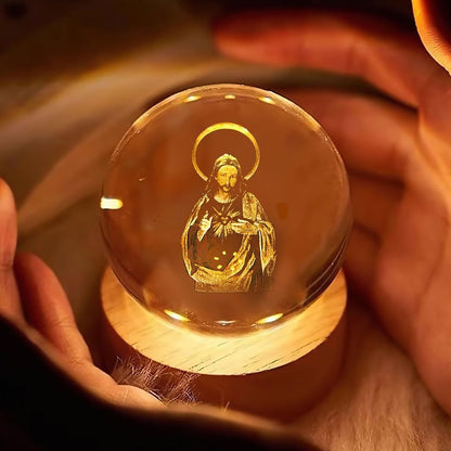 ✝️ Crystal Ball Night Light with Wooden Base