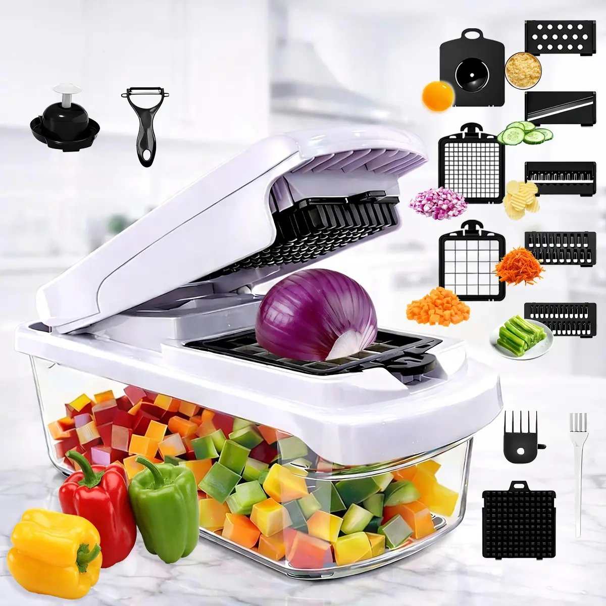 Professional Vegetable Chopper, 15-in-1 Multifunctional Food Chopper
