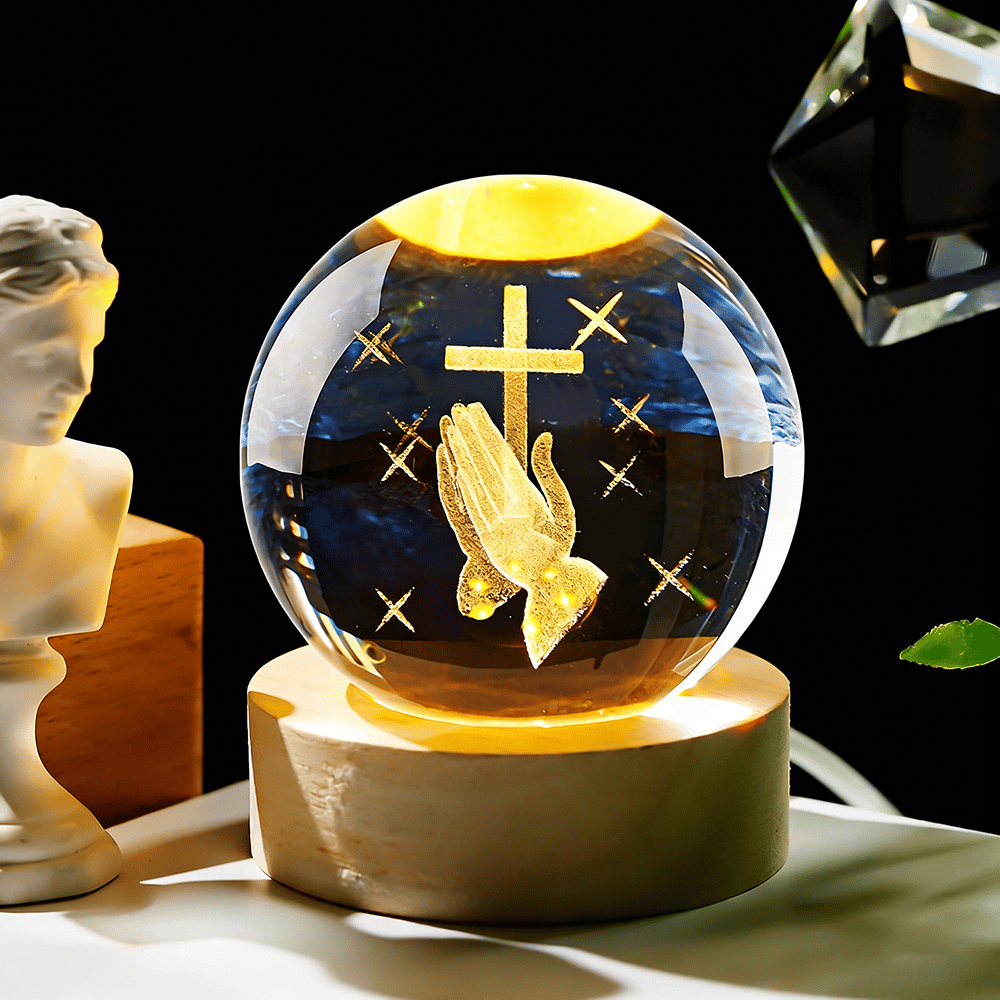 ✝️ Crystal Ball Night Light with Wooden Base