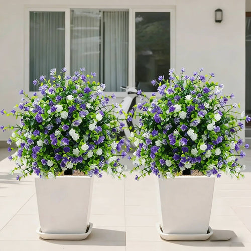 Artificial potted trees with ground stakes