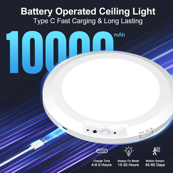 Rechargeable ceiling light with motion sensor, rechargeable ceiling light with remote control - magnetic wireless battery - powered ceiling light for stairs, showers, closets, patios, foyers, porches, etc.