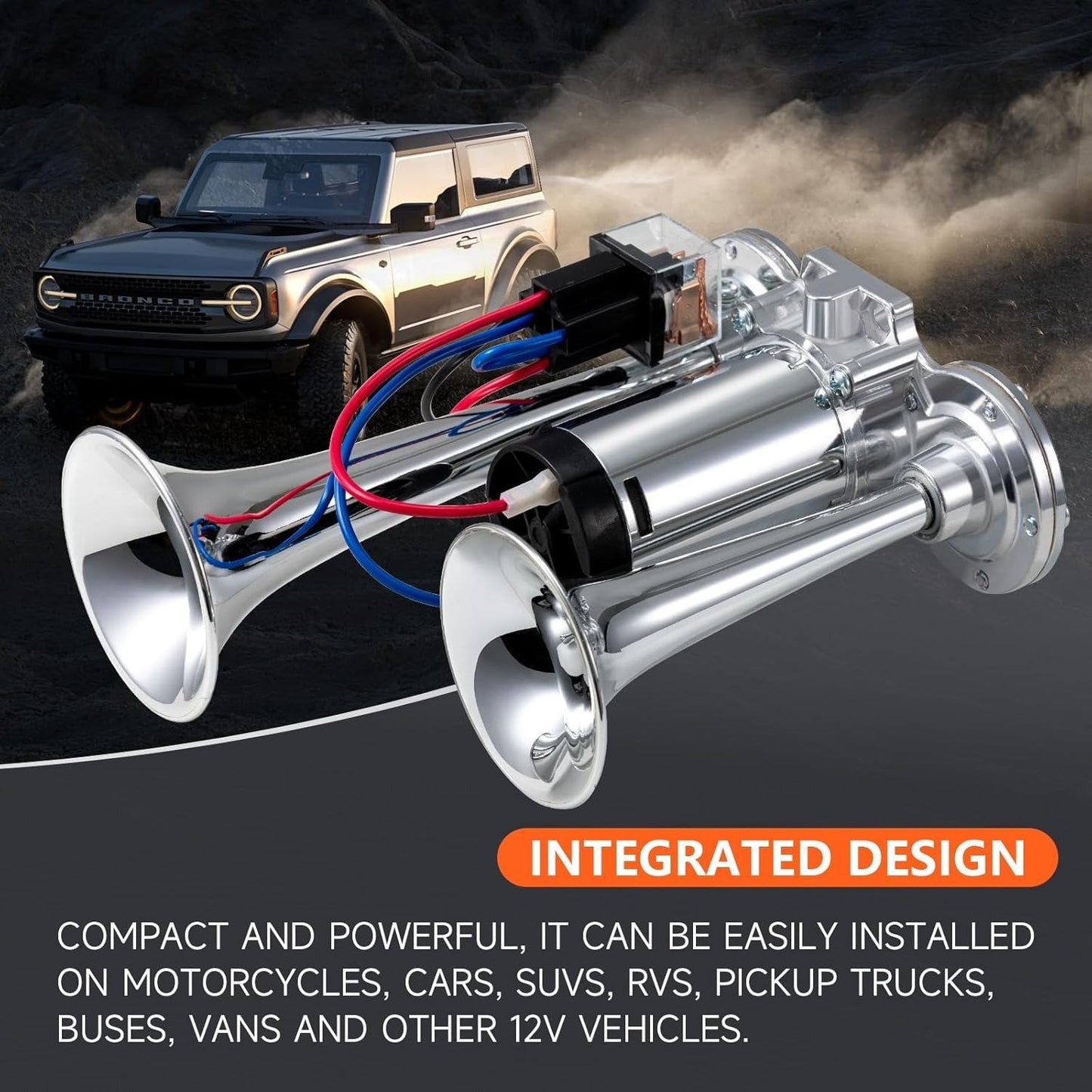 🔥LAST DAY 49% OFF - 🚗🔧2026 Upgraded 12V Dual Air Horn Kit – 130DB Super Loud Dual Horn with Compressor for Cars, Trucks, SUVs, Boats & More(✨Includes installation manual and video guide)