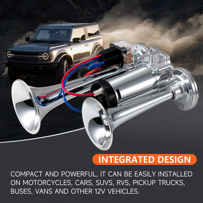 🔥LAST DAY 49% OFF - 🚗🔧2026 Upgraded 12V Dual Air Horn Kit – 130DB Super Loud Dual Horn with Compressor for Cars, Trucks, SUVs, Boats & More(✨Includes installation manual and video guide)