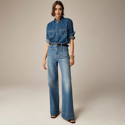 🔥Last Day 49% OFF-Tummy Control Sailor Wide Leg Jeans