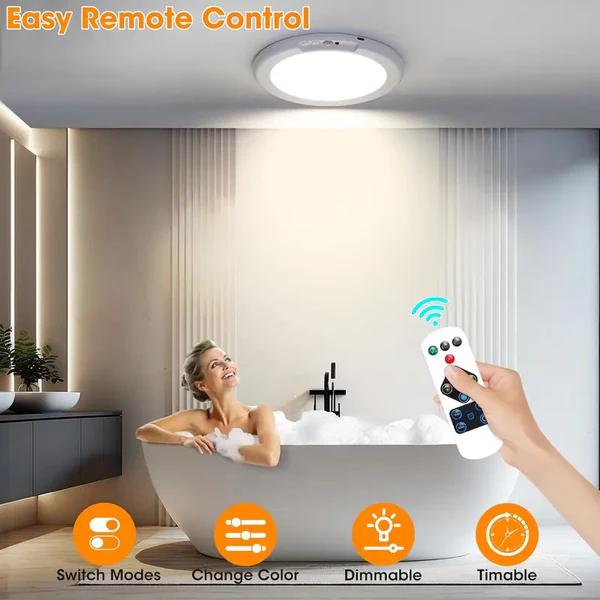 Rechargeable ceiling light with motion sensor, rechargeable ceiling light with remote control - magnetic wireless battery - powered ceiling light for stairs, showers, closets, patios, foyers, porches, etc.