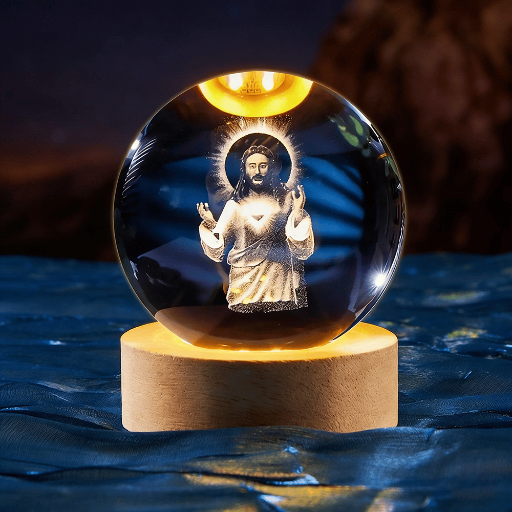✝️ Crystal Ball Night Light with Wooden Base