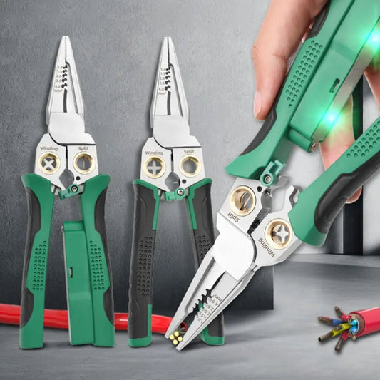 Outdoorfun 8 in 1 Wire Stripper Twister for Cutting and Pulling Wires Cable Scissors,Voltage Tester Pliers