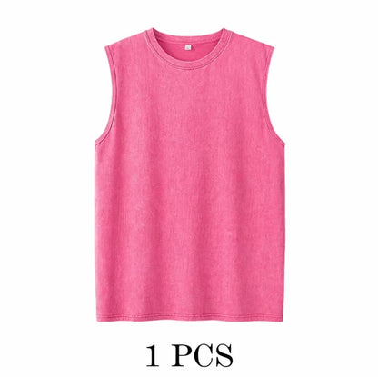 ⚡ Hot Sales 49% OFF 🔥 4-Pack Men's Washed Sleeveless Vest – Heavyweight Cotton, Acid Wash, Oversized Gym & Streetwear