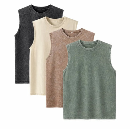 ⚡ Hot Sales 49% OFF 🔥 4-Pack Men's Washed Sleeveless Vest – Heavyweight Cotton, Acid Wash, Oversized Gym & Streetwear