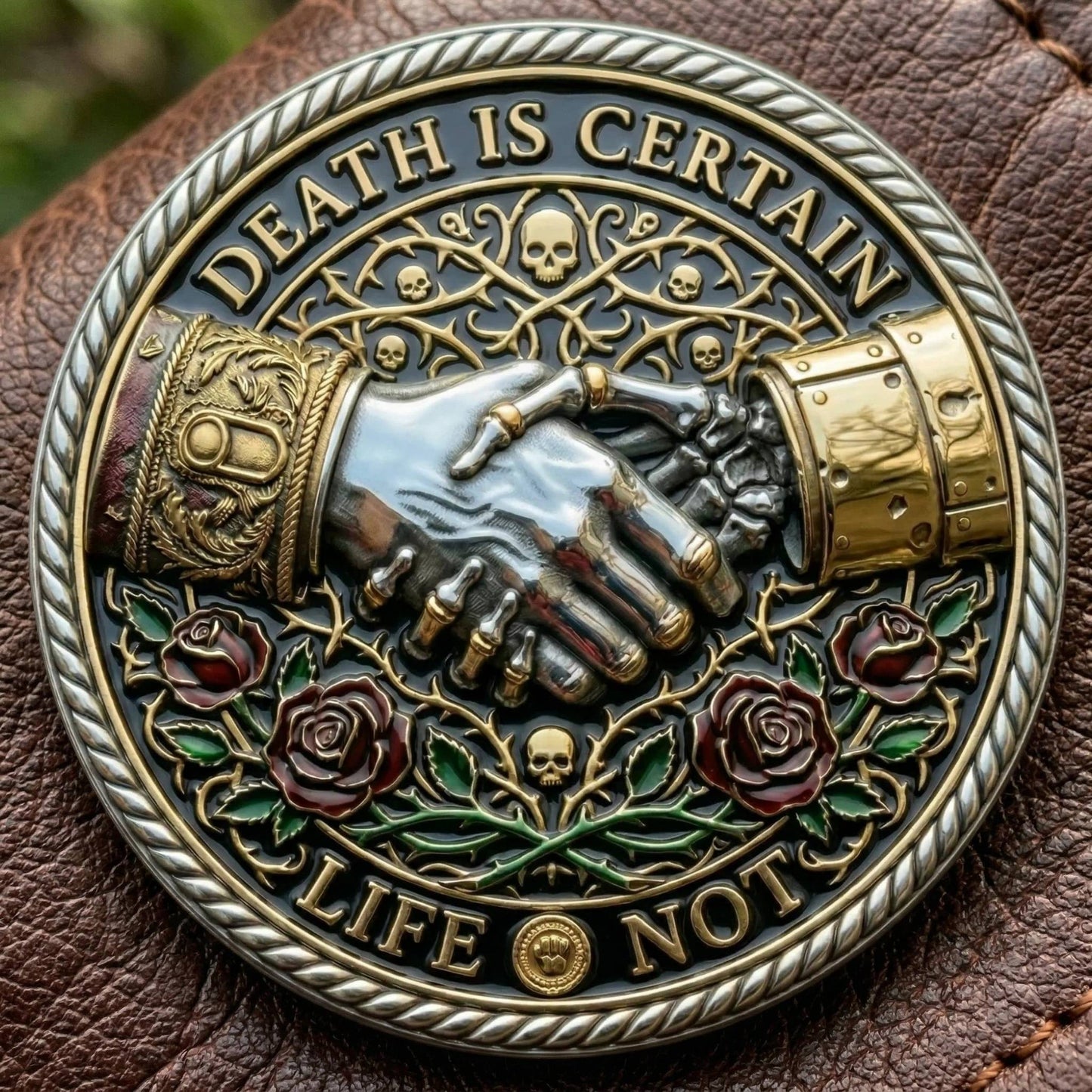 🌹💀Memento Mori Reflection 💎3D Carving Collector-Grade Coin