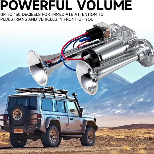 🔥LAST DAY 49% OFF - 🚗🔧2026 Upgraded 12V Dual Air Horn Kit – 130DB Super Loud Dual Horn with Compressor for Cars, Trucks, SUVs, Boats & More(✨Includes installation manual and video guide)