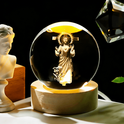 ✝️ Crystal Ball Night Light with Wooden Base
