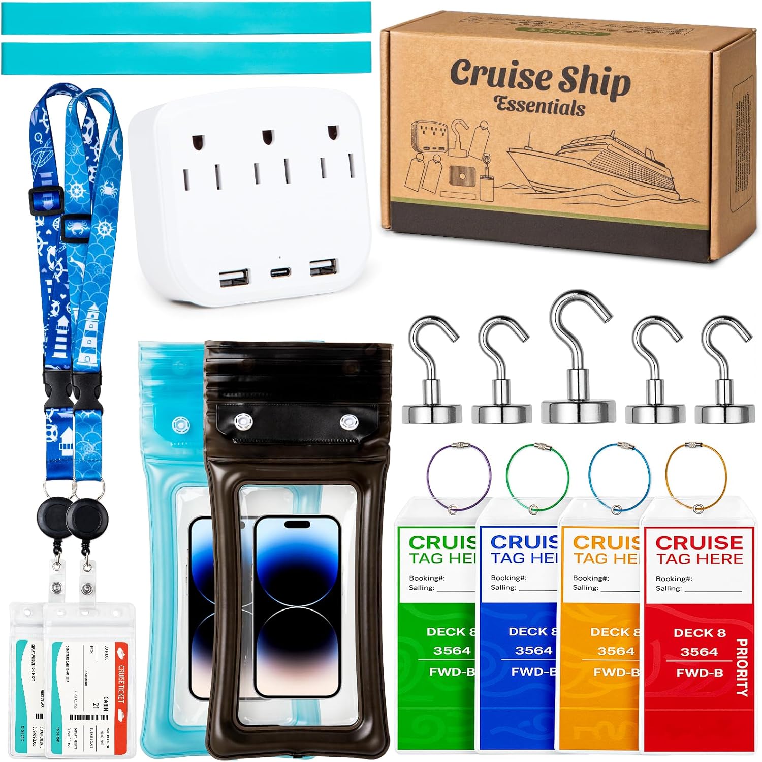 Home Edition(A power strip without surge protection+2 Lanyard with ID Holder+5 Magnetic Hooks+4 Luggage Tag Set+2 Towel Bands+2 Waterproof Phone Holder)