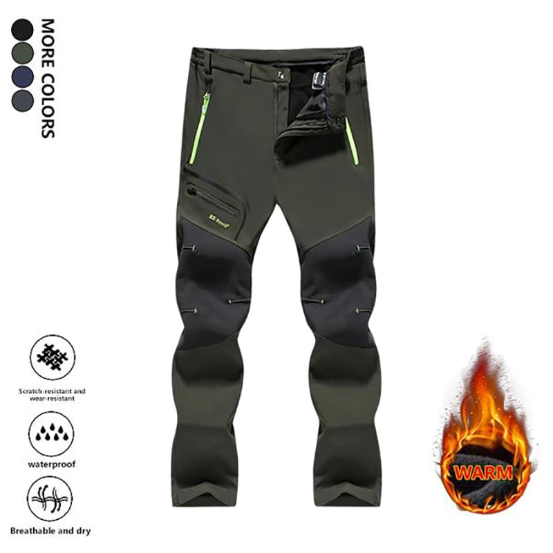 Men's Straight-Leg Carpenter Pants - Fleece-Lined, Waterproof & Scratch-Resistant Work Trousers with Zippered Pockets No Belt Included