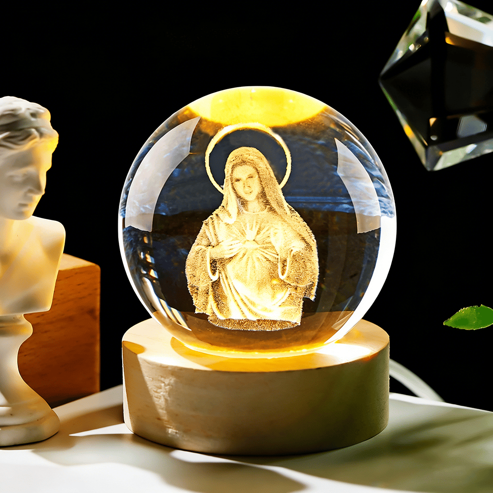 ✝️ Crystal Ball Night Light with Wooden Base