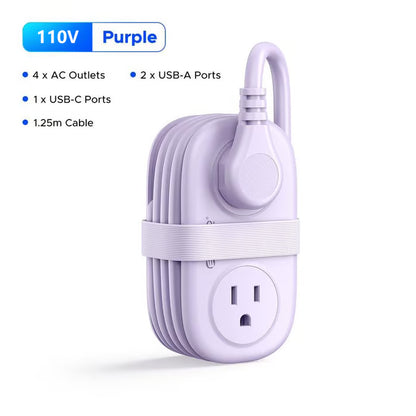 🔌Travel Power Strip, ORICO 4 Outlets 2 USB Ports (1 USB C) with 4FT Wrapped Short Extension Cord Small Power Strip