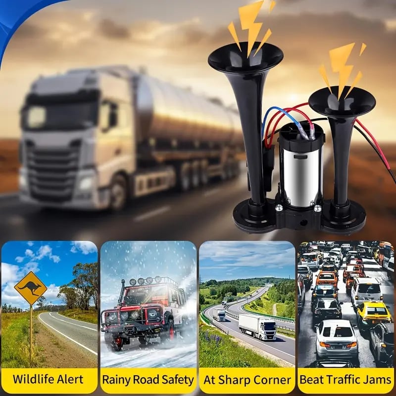 🔥LAST DAY 49% OFF - 🚗🔧2026 Upgraded 12V Dual Air Horn Kit – 130DB Super Loud Dual Horn with Compressor for Cars, Trucks, SUVs, Boats & More(✨Includes installation manual and video guide)