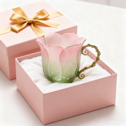🌲Christmas Gift--“Handcrafted Petal Cup with Vine Handle | Blush Mint · Rose Quartz · Crimson Bloom · Petal Mist”