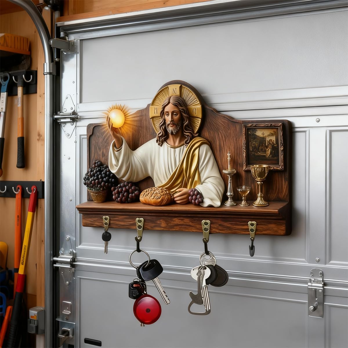 🌲Christmas Gift 50% Off--Communion themed wooden multifunctional home key holder (11.8 "X9.9")