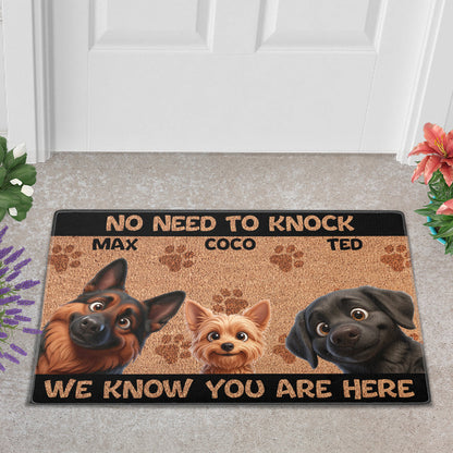Personalized “No Need to Knock” Doormat – Custom Dog & Cat Doormat with Pet Names – Funny Welcome Mat